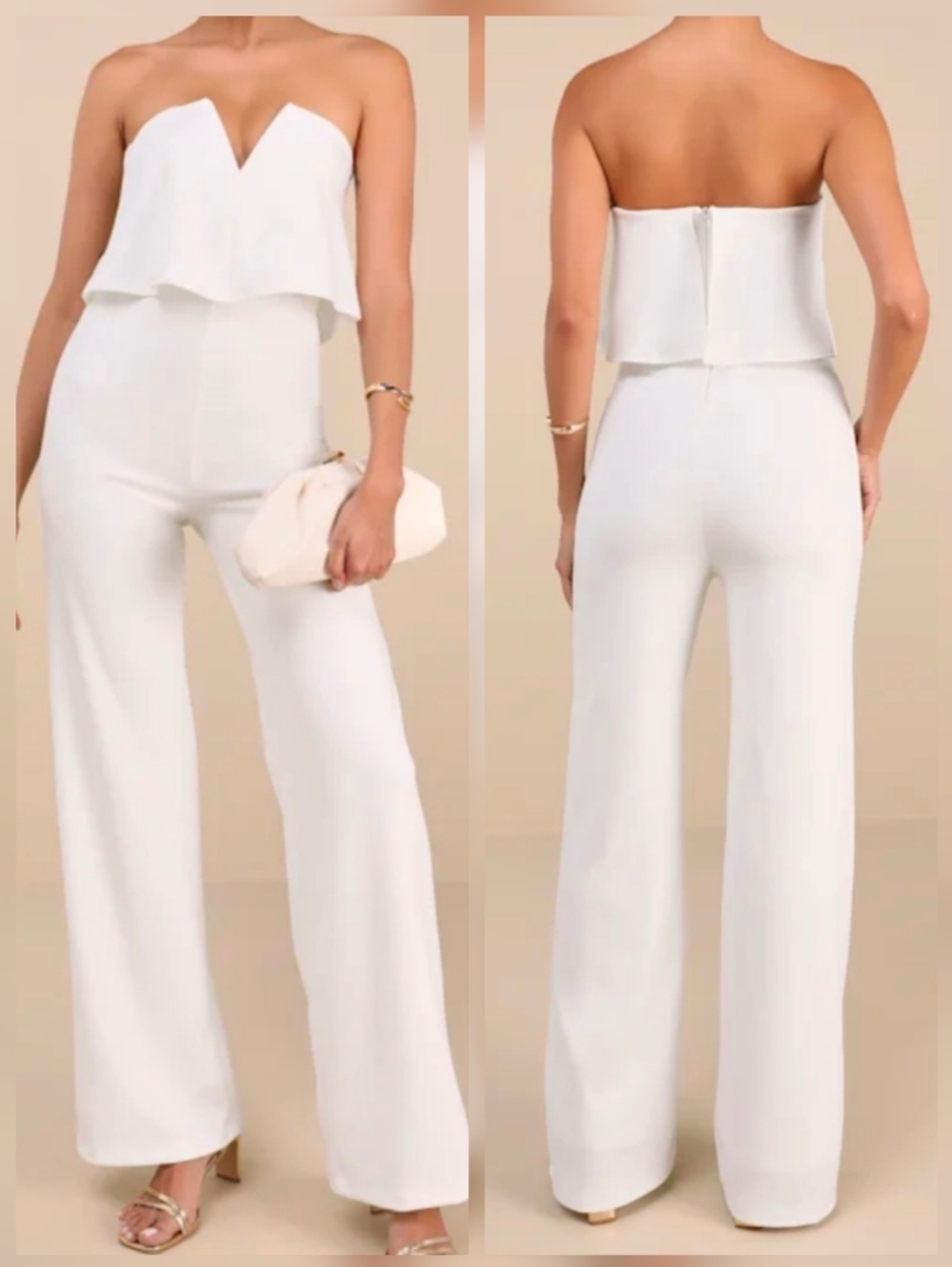 Lulus Power of Love White Strapless Jumpsuit - Size MED - NWT Bridal Rehearsal